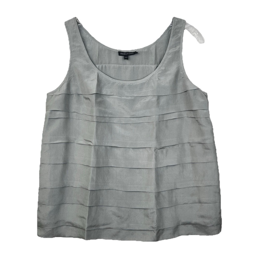 EILEEN FISHER Gray 100% Silk Layered Tiered Ruffle Chic‎ Flowy Blouse Tank SMALL